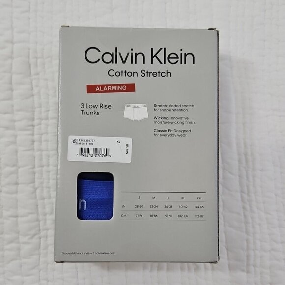 Calvin Klein Low Rise Trunk (3) Three Pack XL 40-42 Blue Classic Fit New In Box - Picture 2 of 12